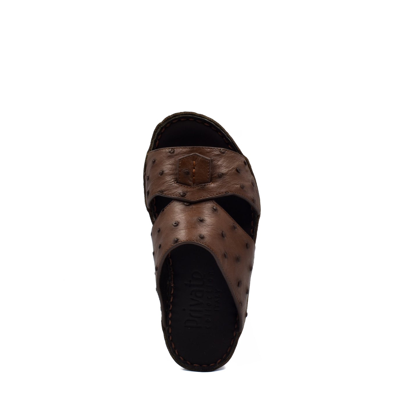 Brown ostrich leather kids sandals with cross strap design from Private Collection