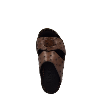 Brown ostrich leather kids sandals with cross strap design from Private Collection