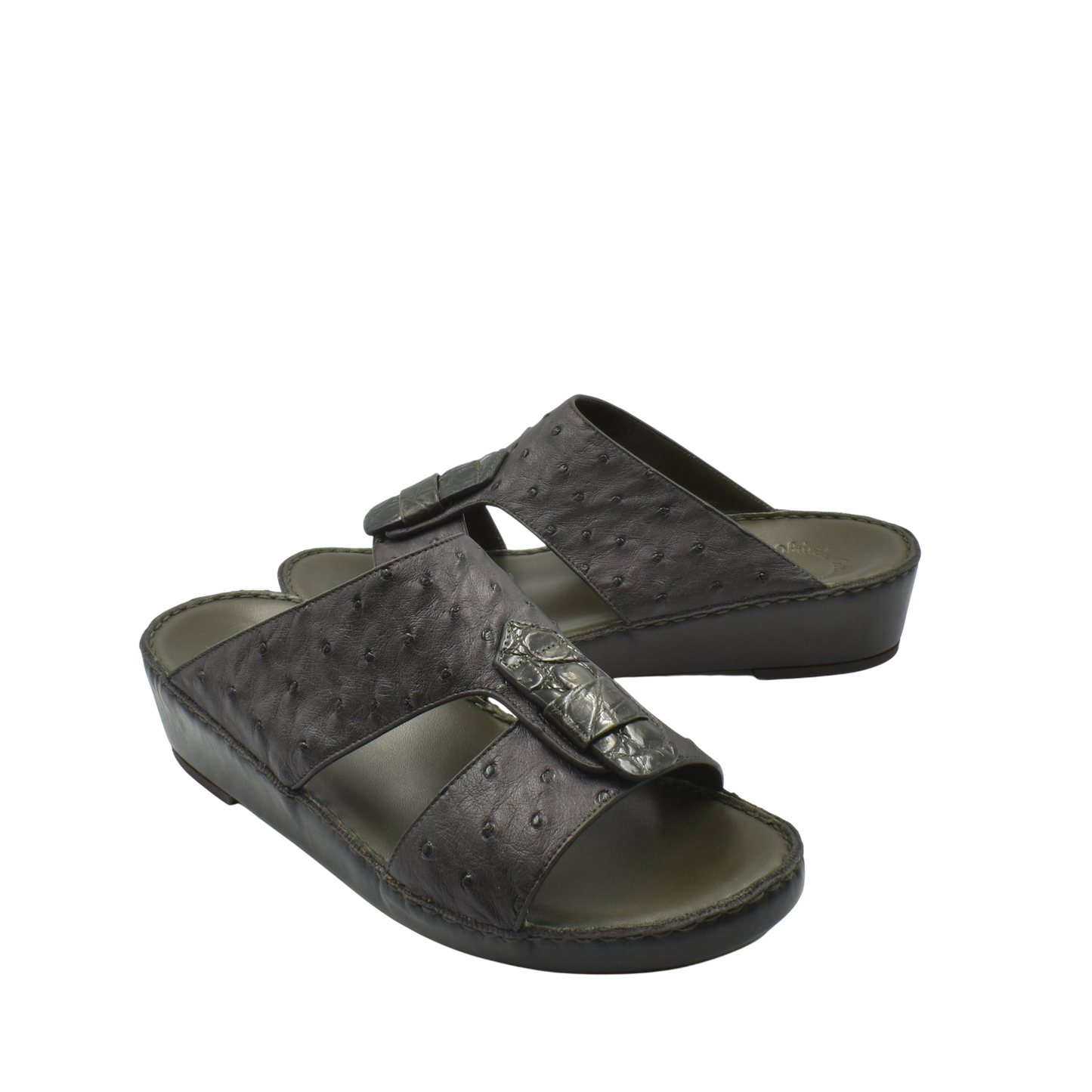 Black ostrich leather sandals from private collection with adjustable straps and comfortable sole