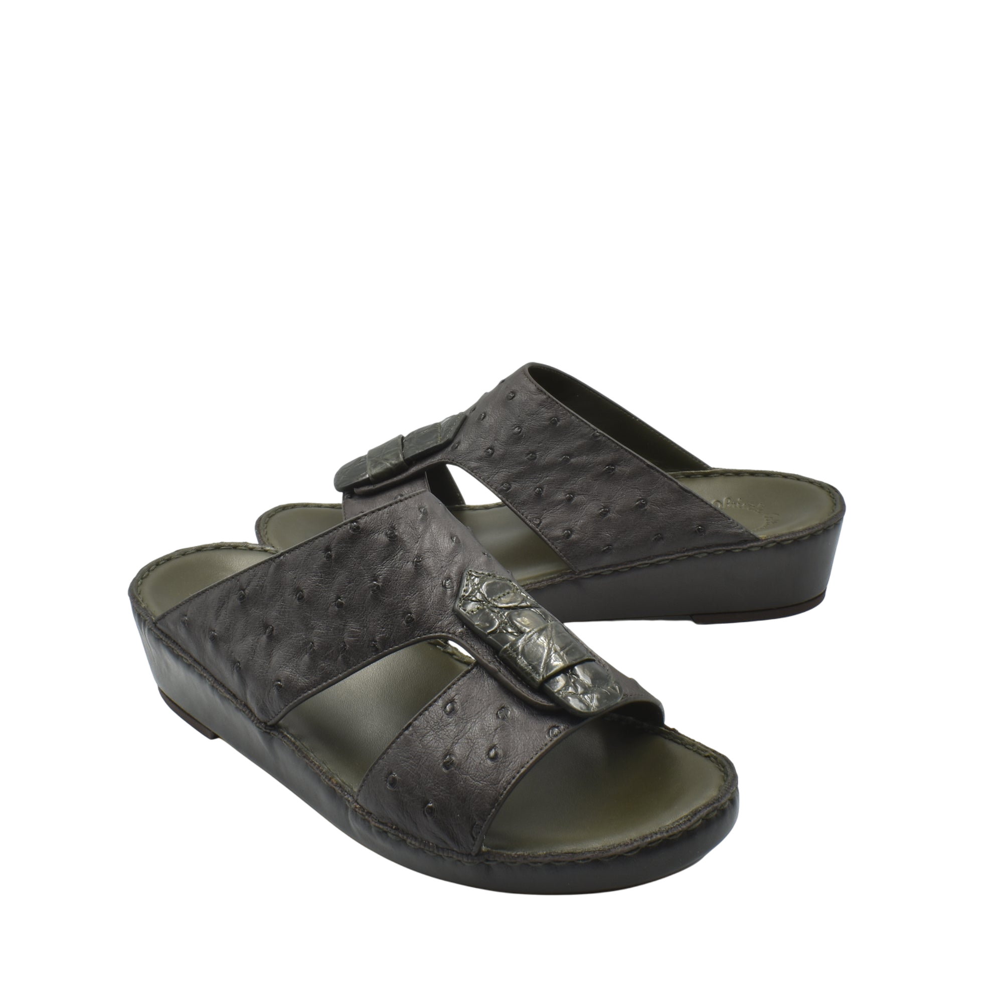 Black ostrich leather sandals from private collection with adjustable straps and comfortable sole