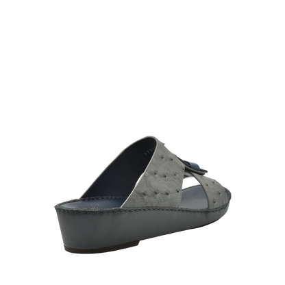 Gray ostrich leather sandals with open toe and sturdy sole from Private collection
