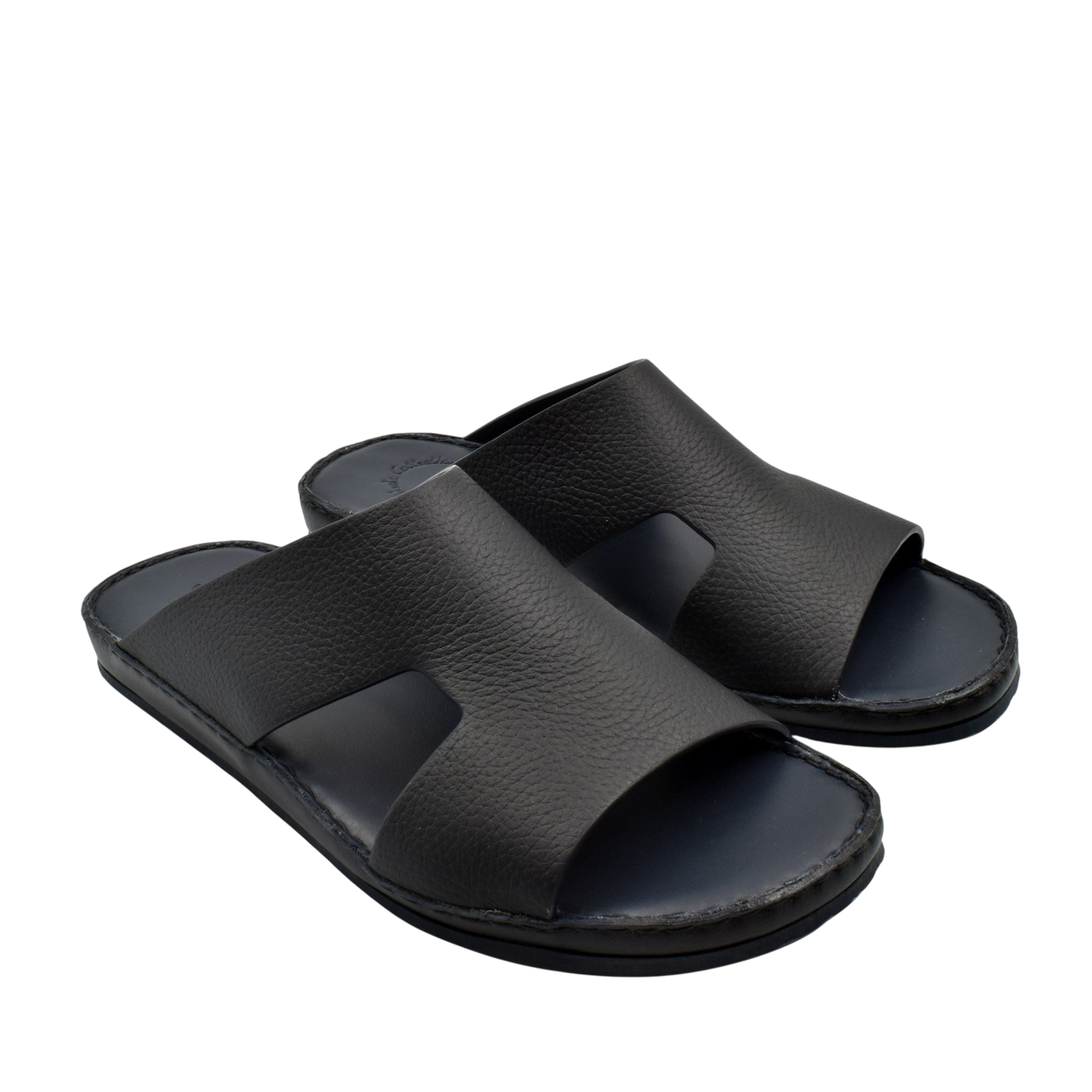 Private Collection black Western leather sandals with open toe and wide straps for men