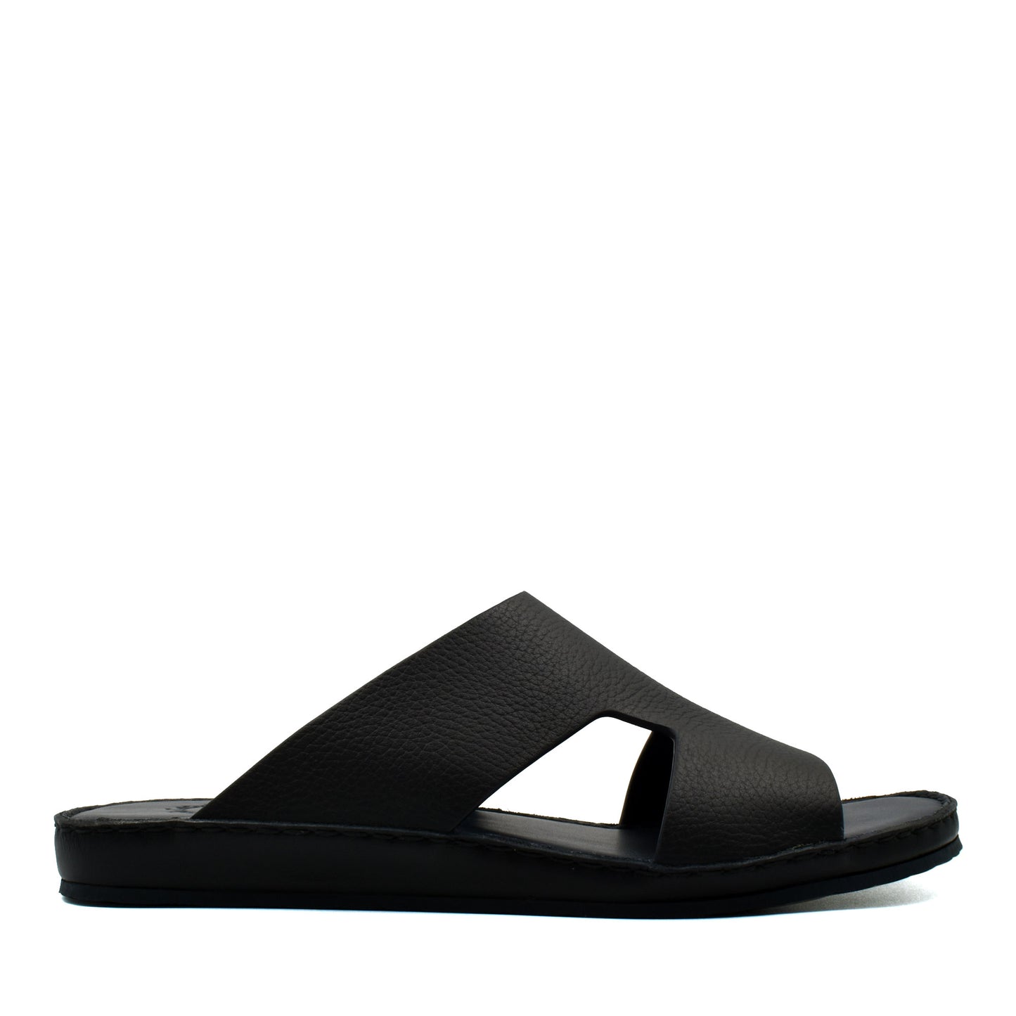 Black Western leather sandals slide with wide straps and open toe design for casual wear