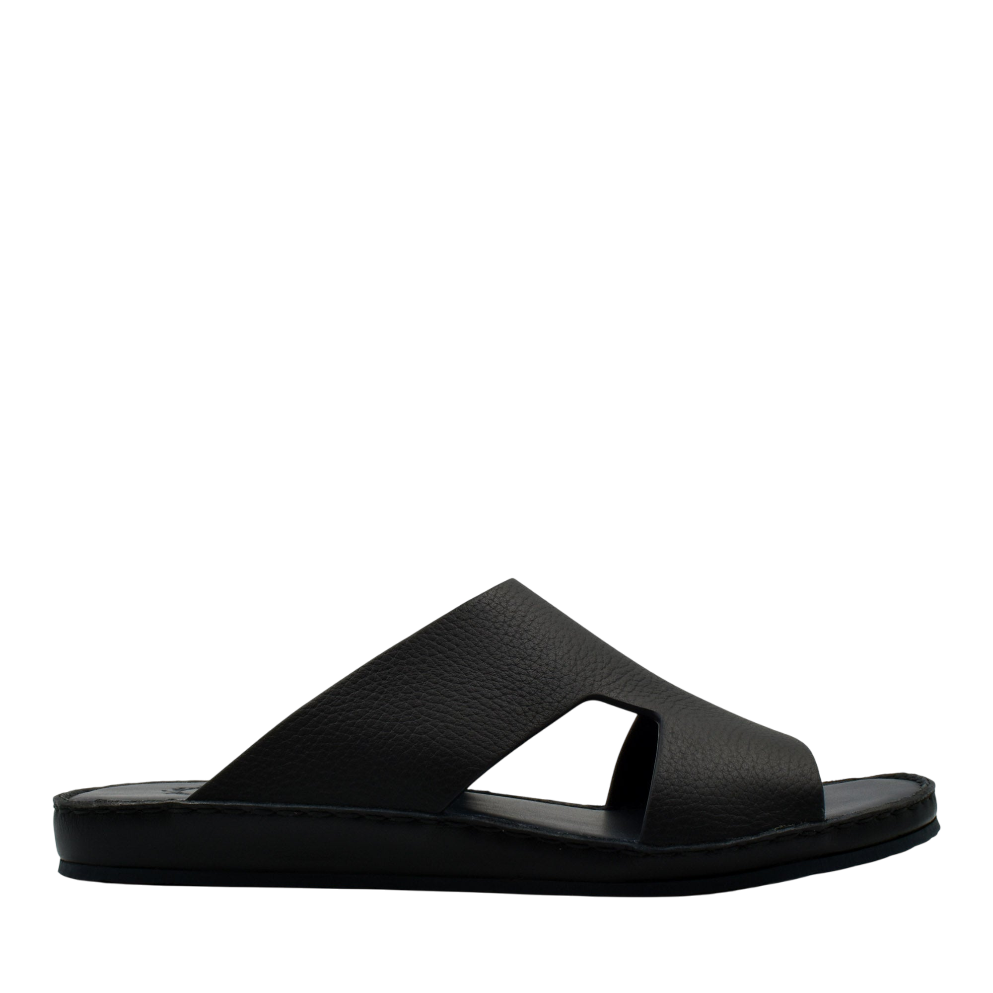 Black Western leather sandals slide with wide straps and open toe design for casual wear