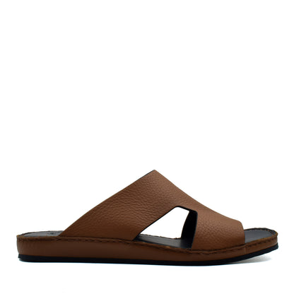 Brown Western leather sandals with open toe and slip-on design from Private Collection