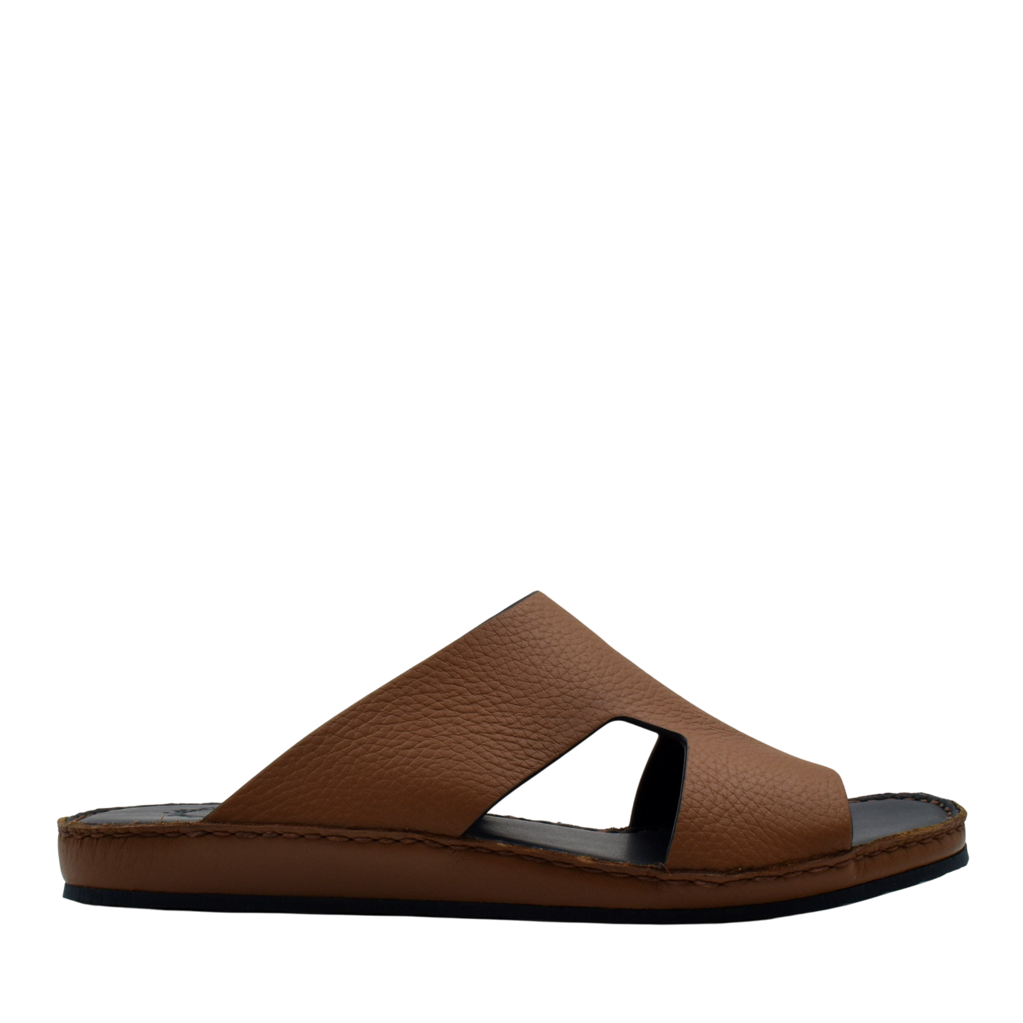 Brown Western leather sandals with open toe and slip-on design from Private Collection