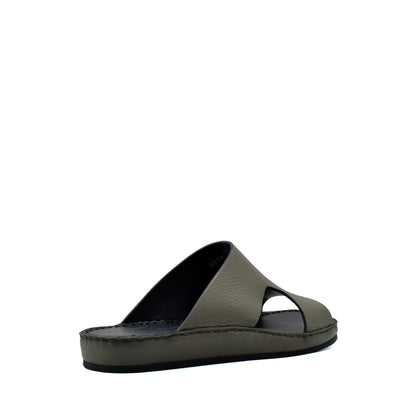 Grey Western leather sandals with open toe design and cushioned sole from Private Collection