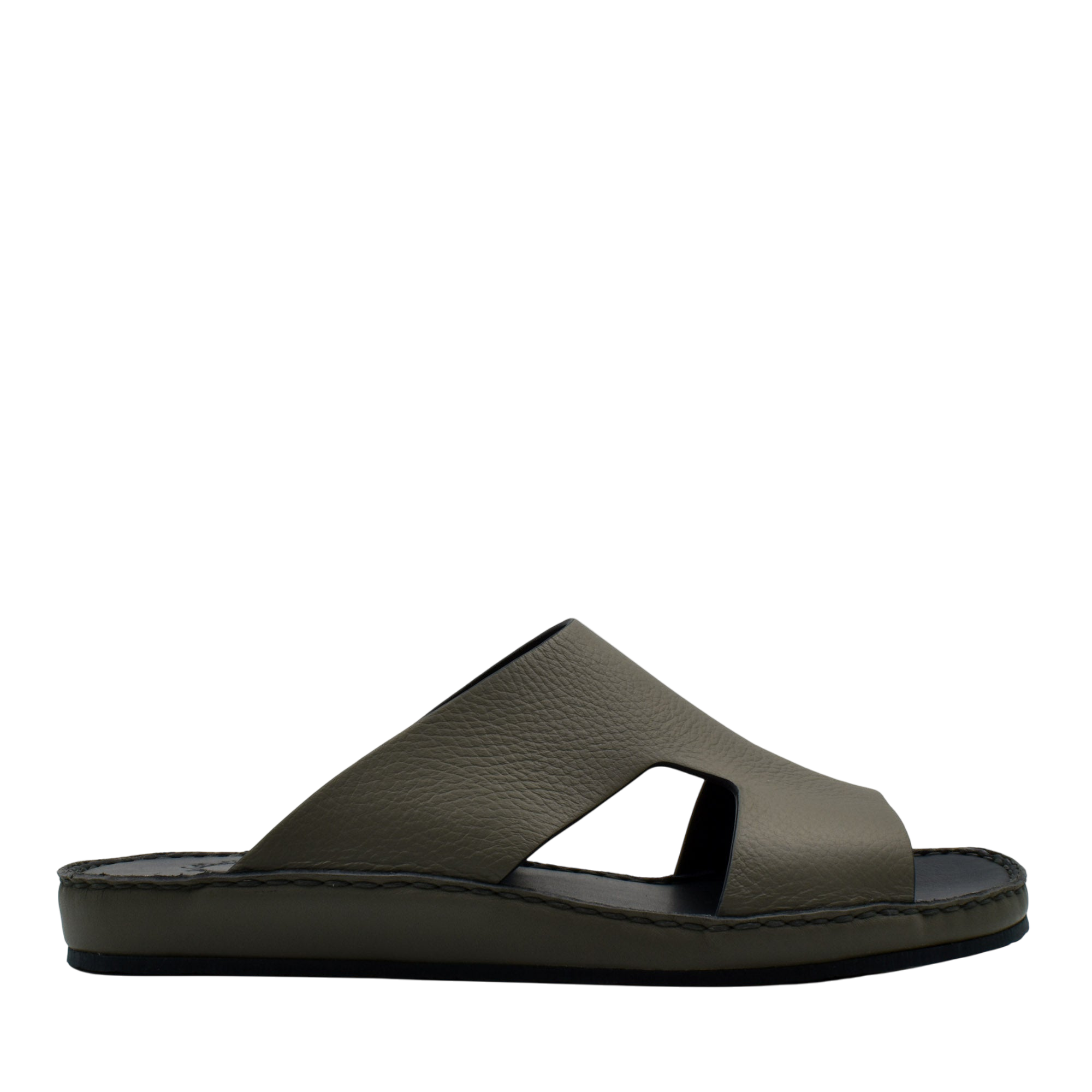 Side view of brown Western leather sandals with open toe and slip-on design