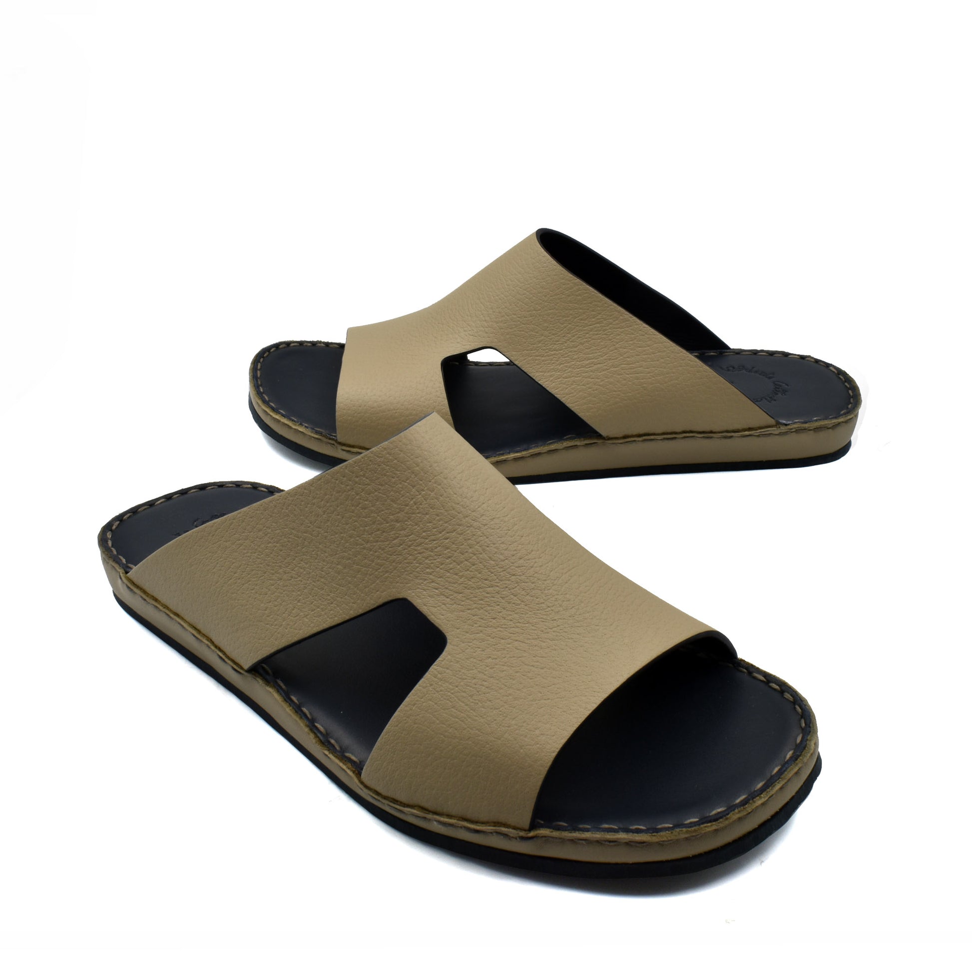 Private Collection beige Western leather sandals with open toe and black cushioned sole