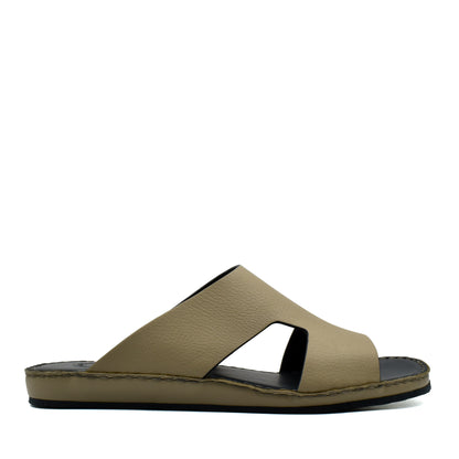 Tan Western leather sandals with open toe and cutout design on black sole