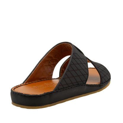 Black western sandals leather with quilted design and cushioned brown insole from private collection