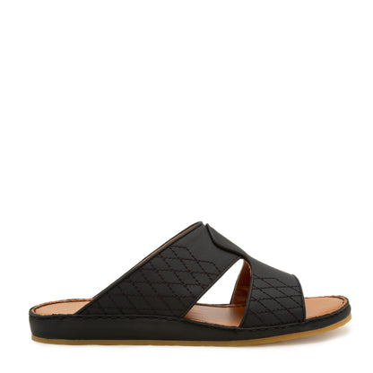 Black western sandals leather slide with stitched design and tan cushioned sole