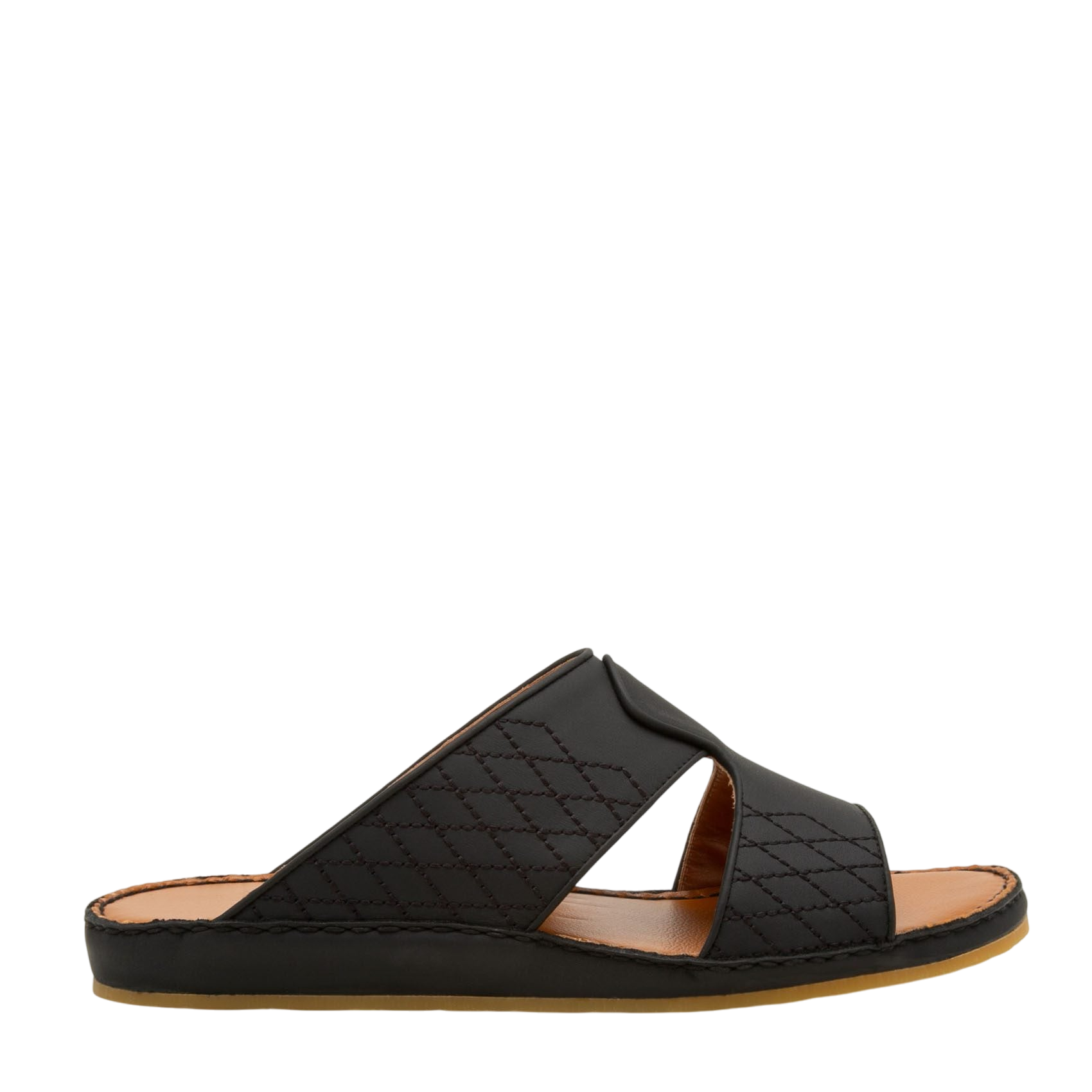 Black western sandals leather slide with stitched design and tan cushioned sole