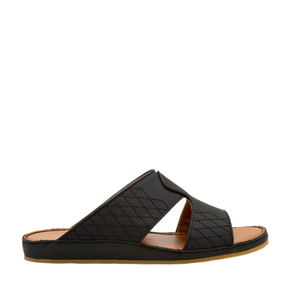 Black western sandals leather slide with stitched design and tan cushioned sole