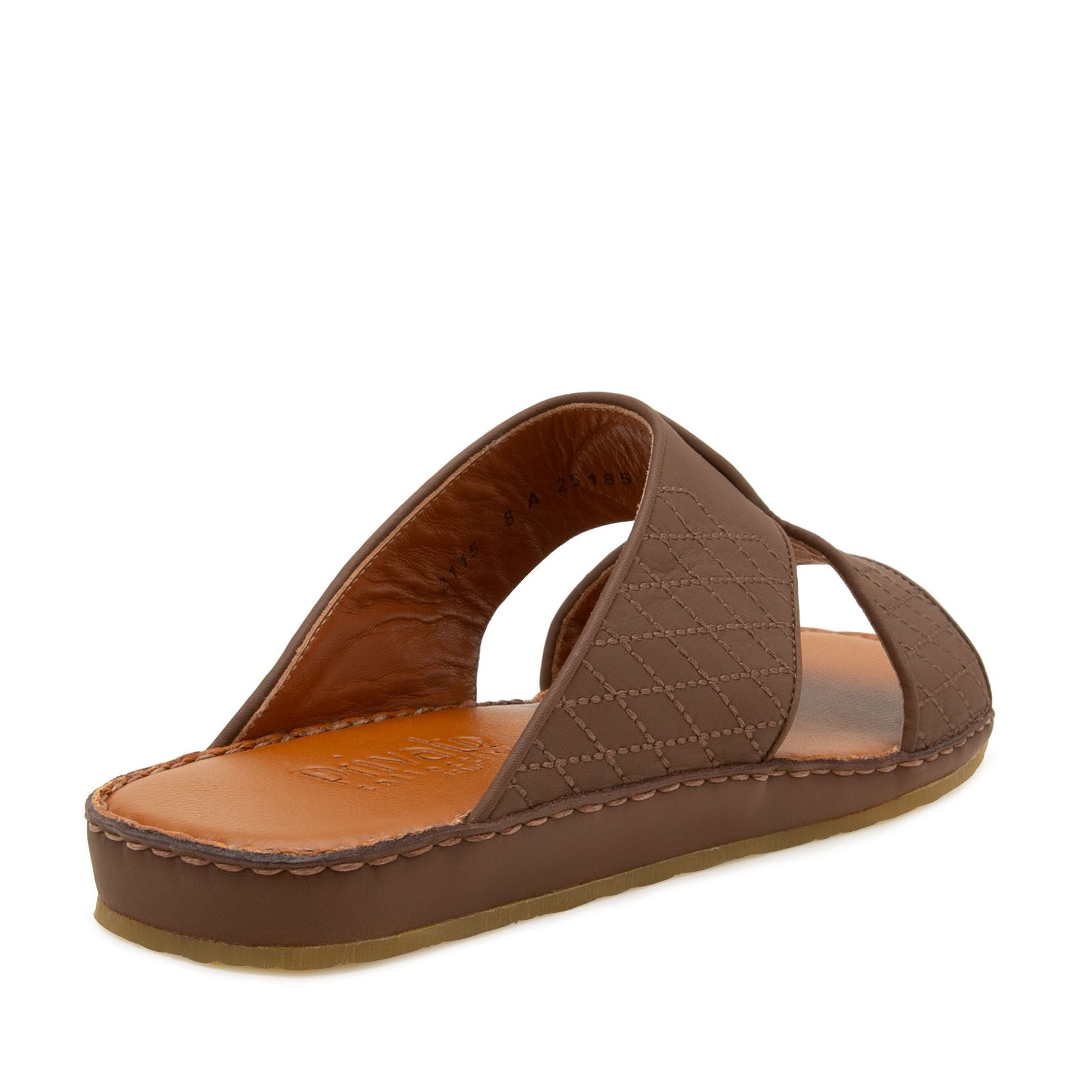 Brown western sandals leather slip-on with stitched detailed straps and cushioned sole