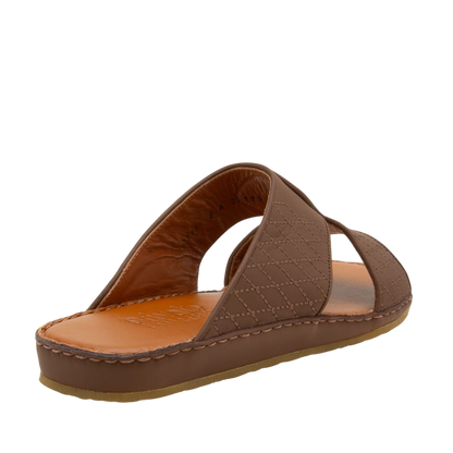Brown western sandals leather slip-on with stitched detailed straps and cushioned sole