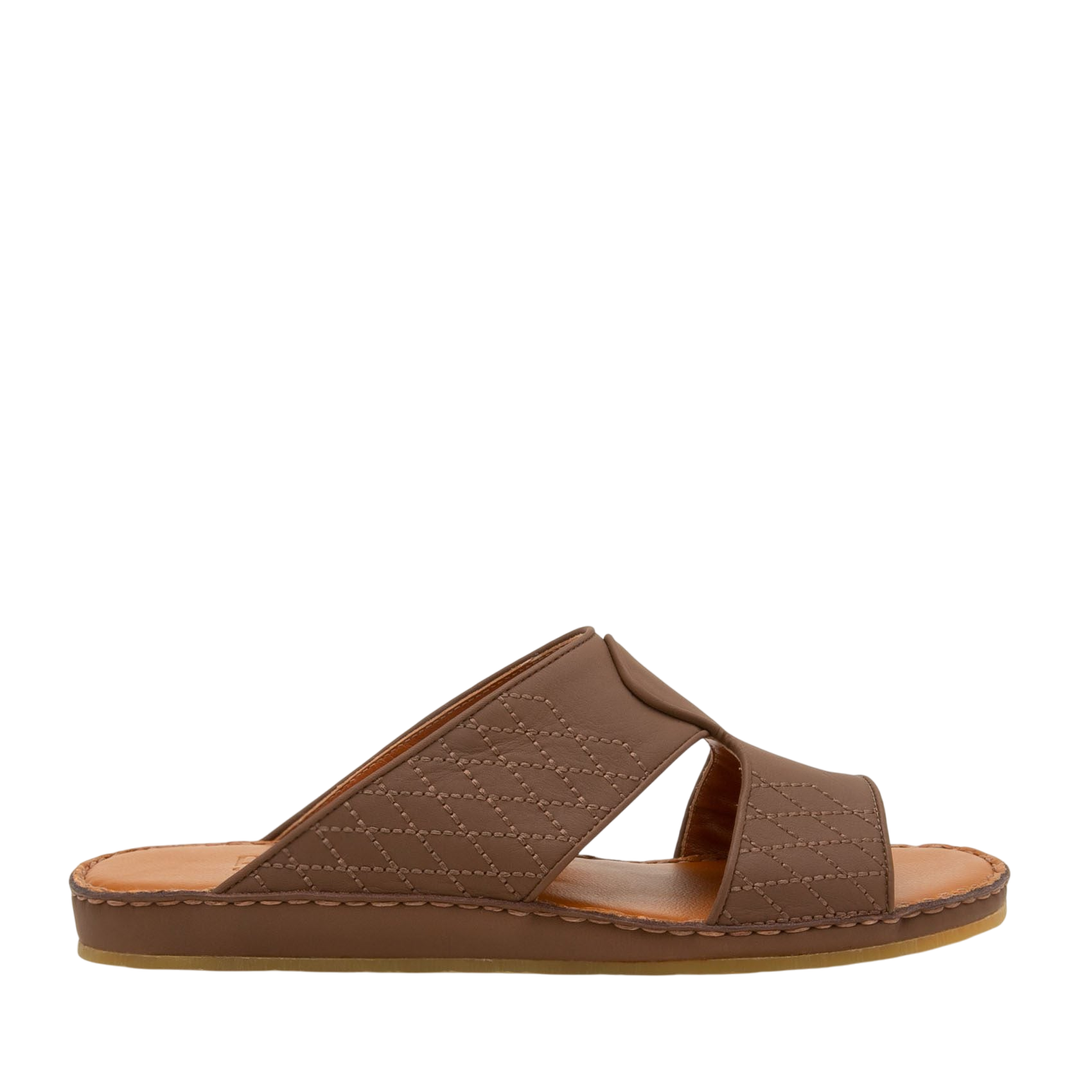 Brown western sandals leather slide with stitched detailing and flat sole for casual wear