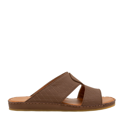 Brown western sandals leather slide with stitched detailing and flat sole for casual wear
