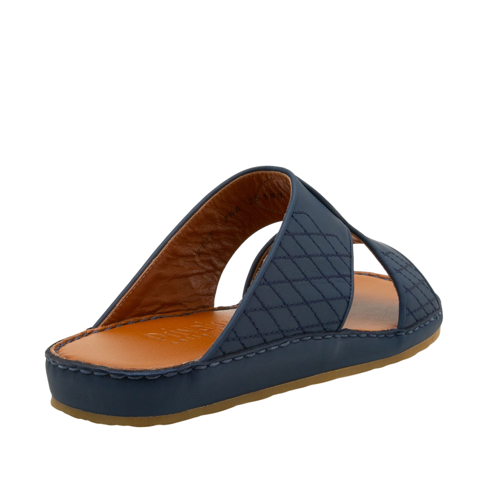 Blue quilted western sandals leather slip-on with cushioned tan footbed and stitched sole