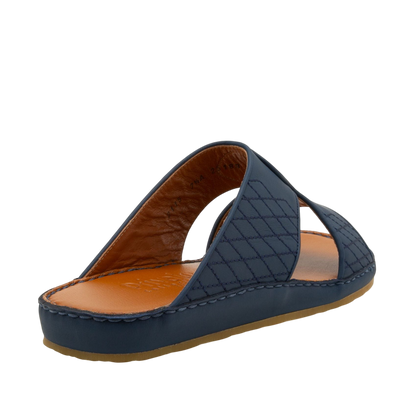 Blue quilted western sandals leather slip-on with cushioned tan footbed and stitched sole