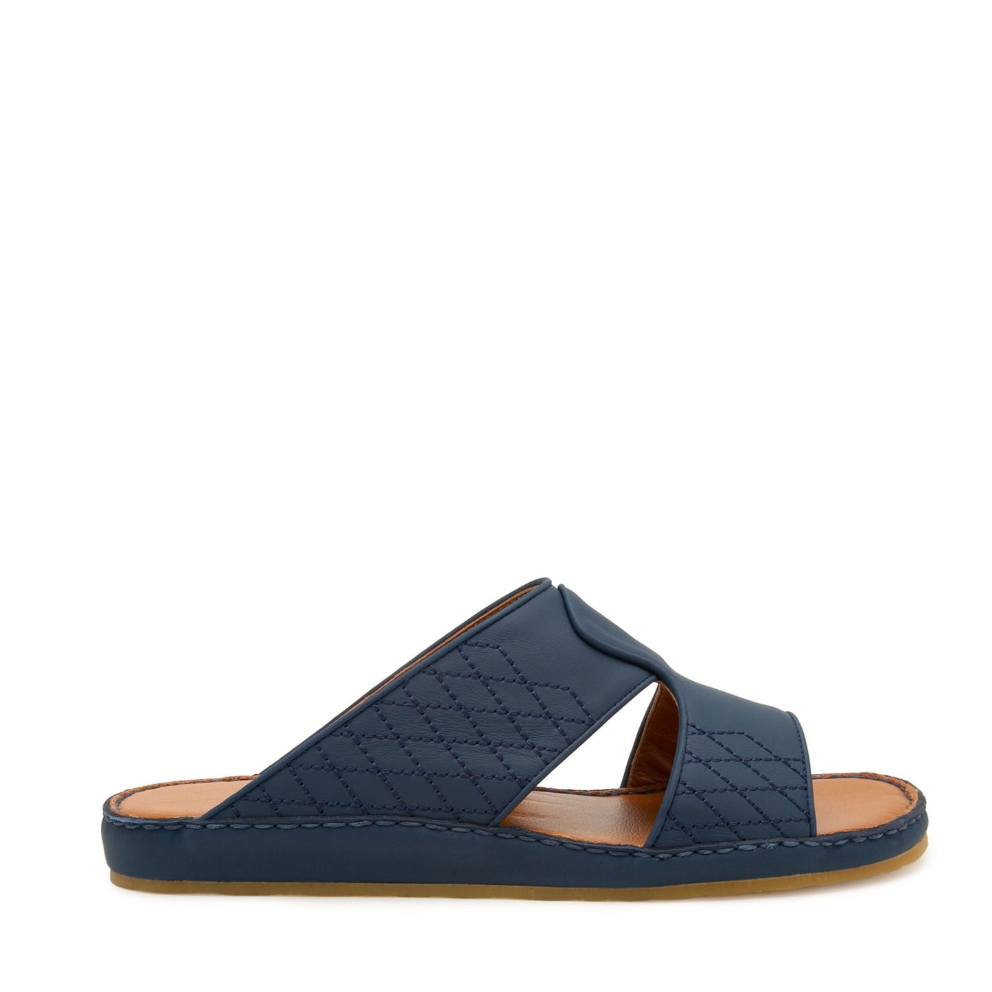 Navy blue western sandals leather slide with quilted design and cushioned sole for comfort