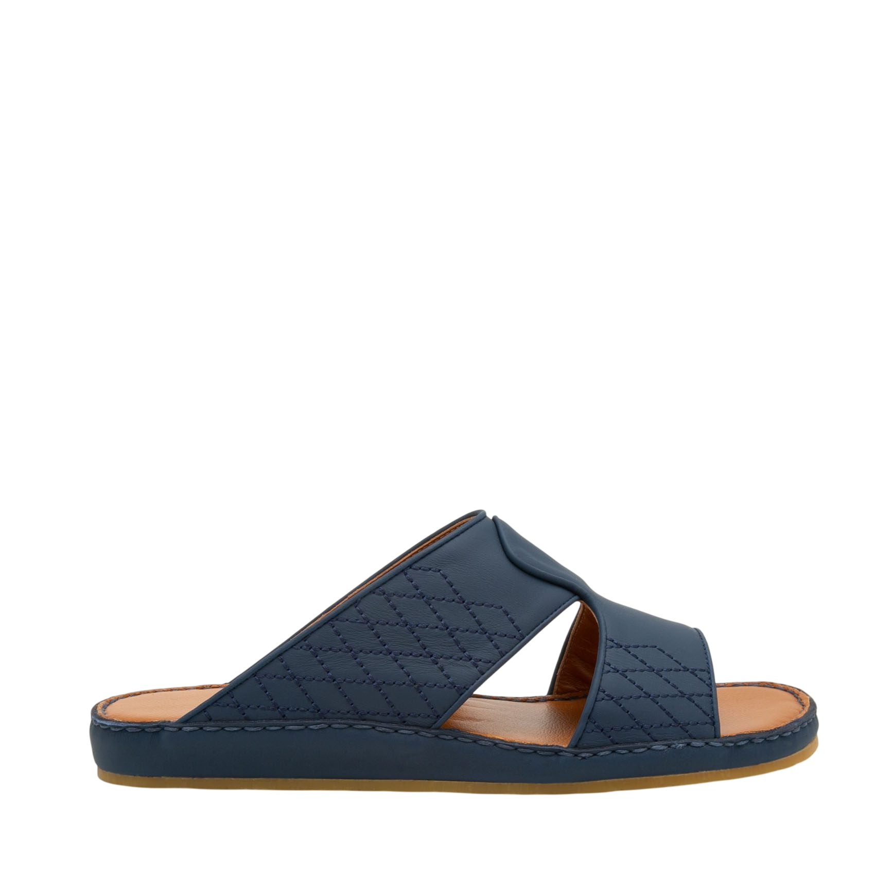 Navy blue western sandals leather slide with quilted design and cushioned sole for comfort