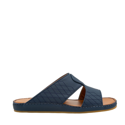 Navy blue western sandals leather slide with quilted design and cushioned sole for comfort