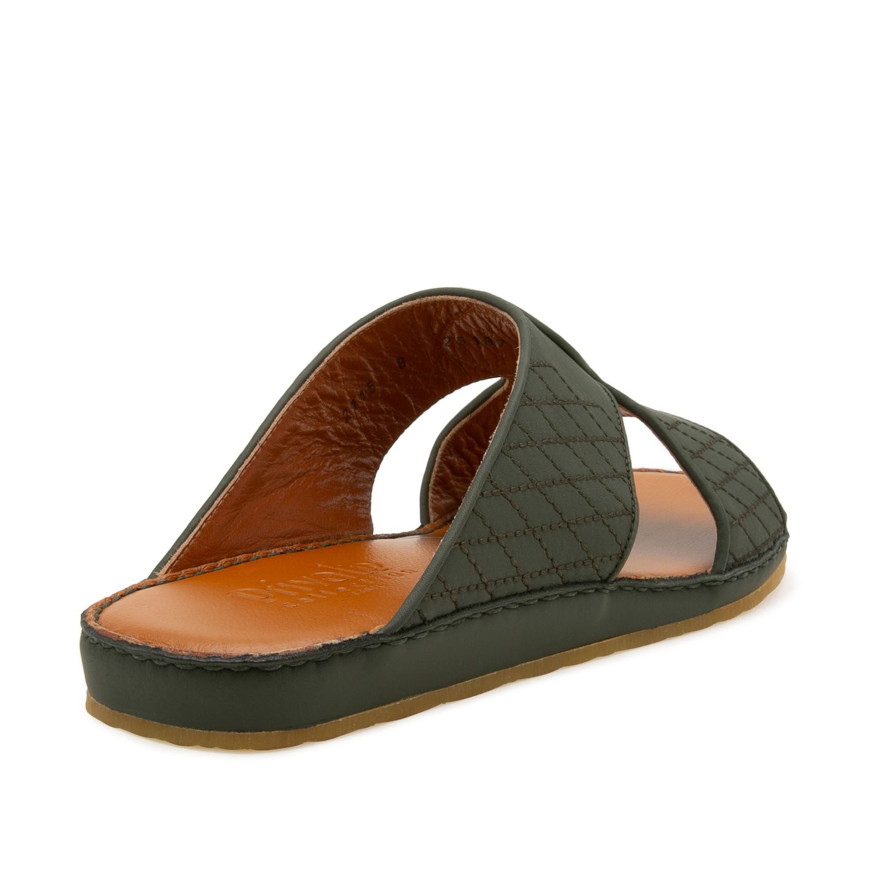 Dark brown western sandals leather slide with stitched straps and cushioned tan footbed