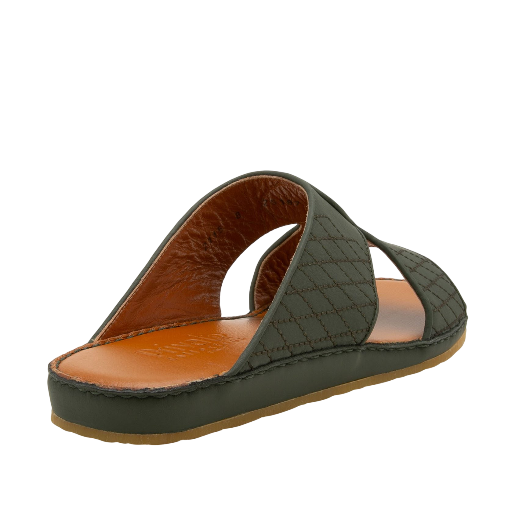 Dark brown western sandals leather slide with stitched straps and cushioned tan footbed
