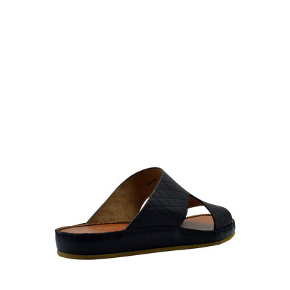 Black Western style leather sandals with quilted upper and cushioned sole for comfort
