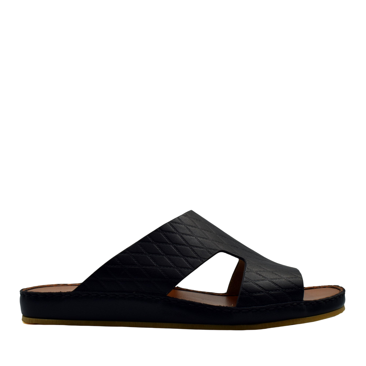 Black Western style leather sandals with quilted upper and open toe design by Private Collection