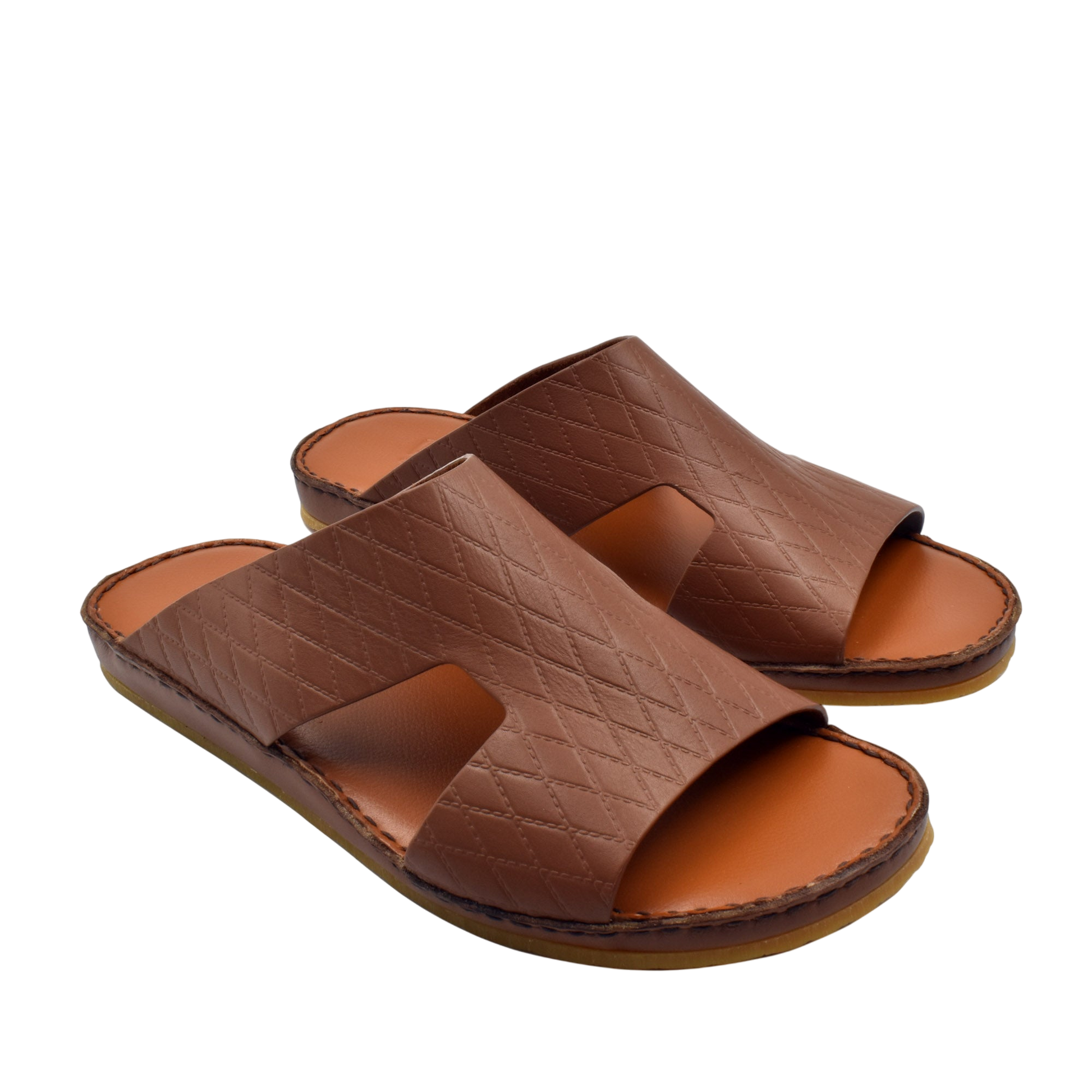 Brown Western style leather sandals with open toe and stitched sole design
