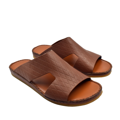 Brown Western style leather sandals with open toe and stitched sole design