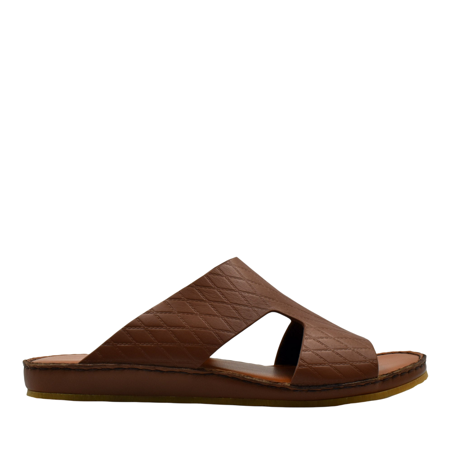 Brown Western style leather sandals with quilted design and open toe slip-on style