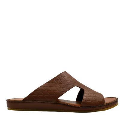Brown Western style leather sandals with quilted design and open toe slip-on style
