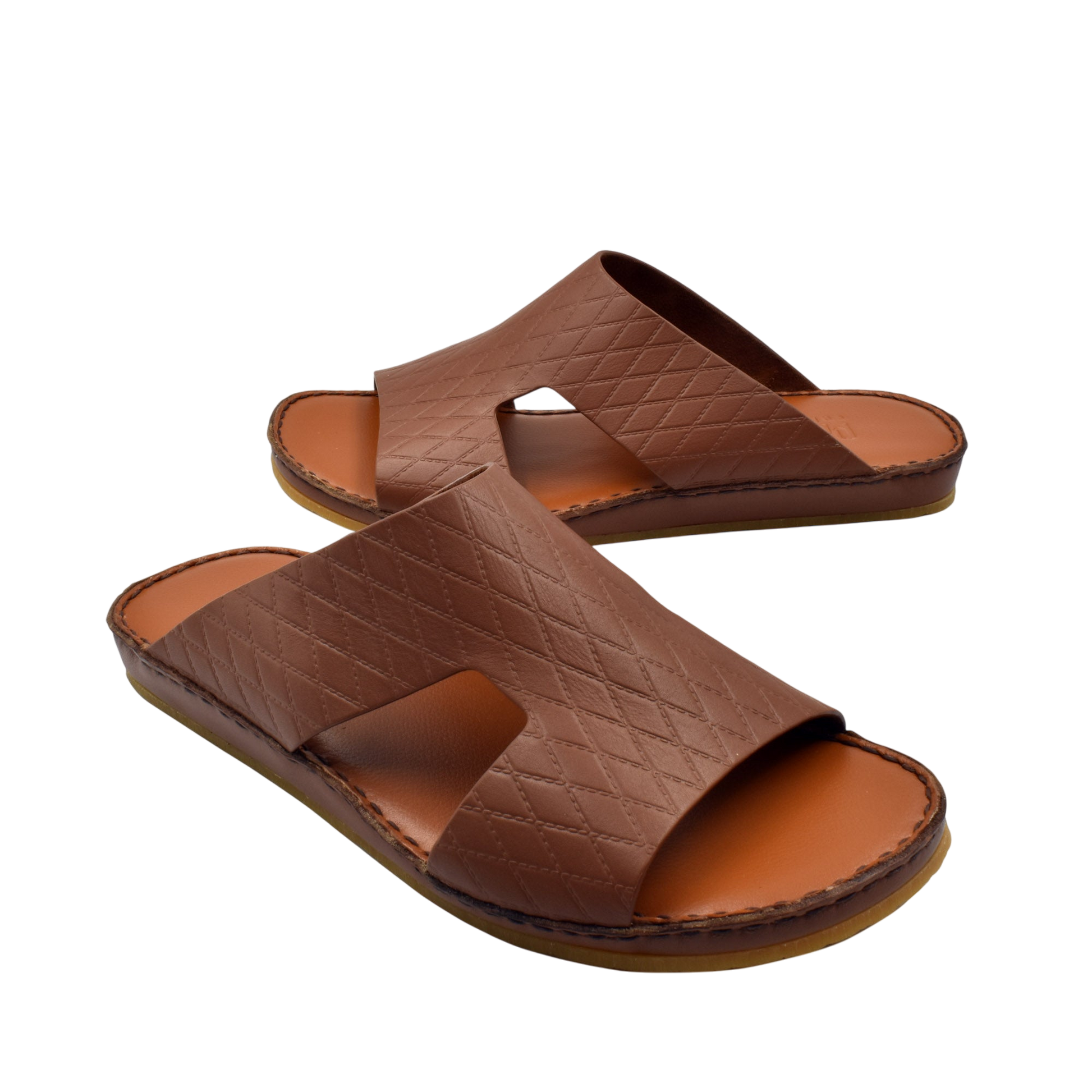 Private Collection brown Western style leather sandals with quilted design and open toe slip-on style