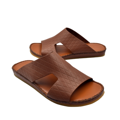 Private Collection brown Western style leather sandals with quilted design and open toe slip-on style