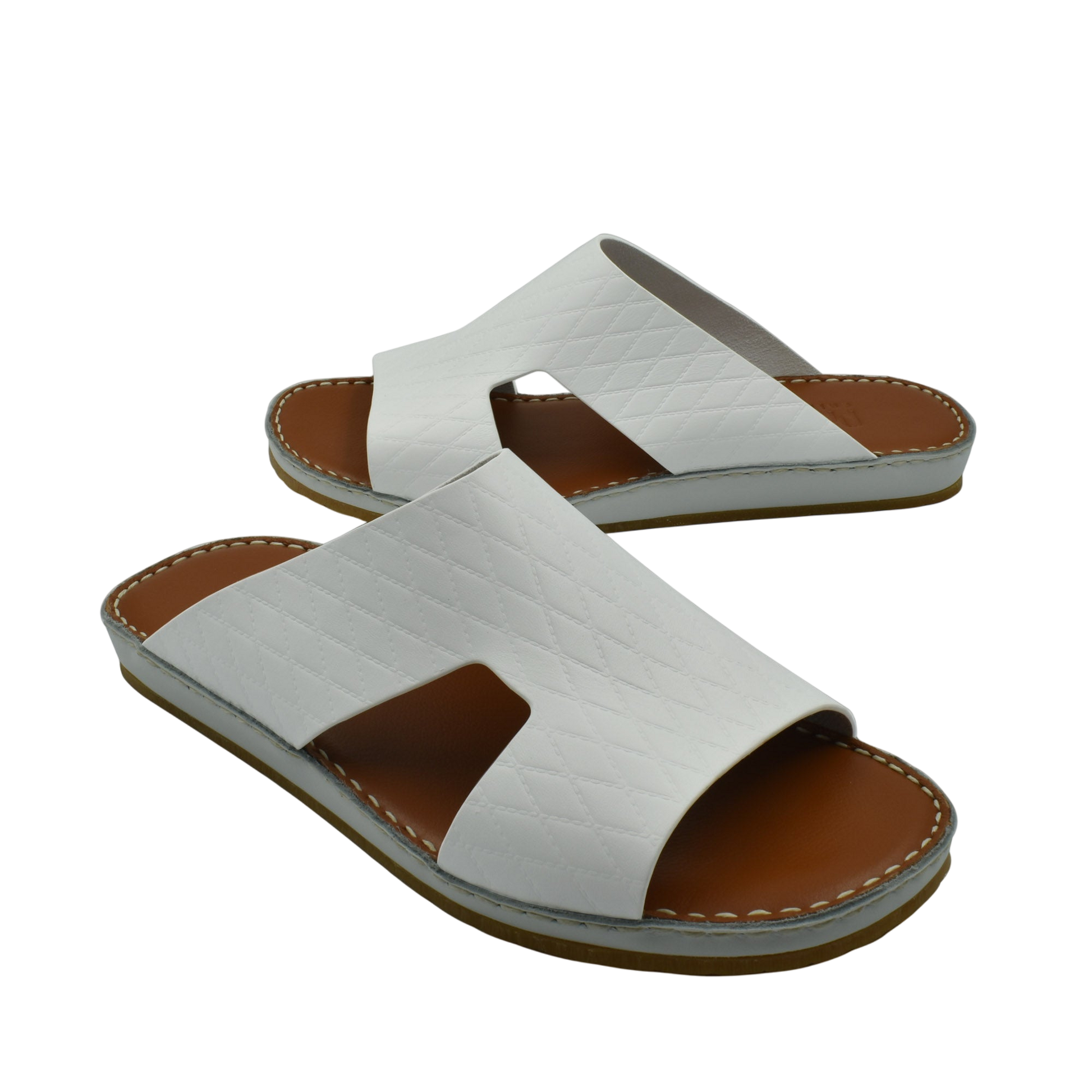 Private Collection white Western style leather sandals with open toe and cushioned brown insole
