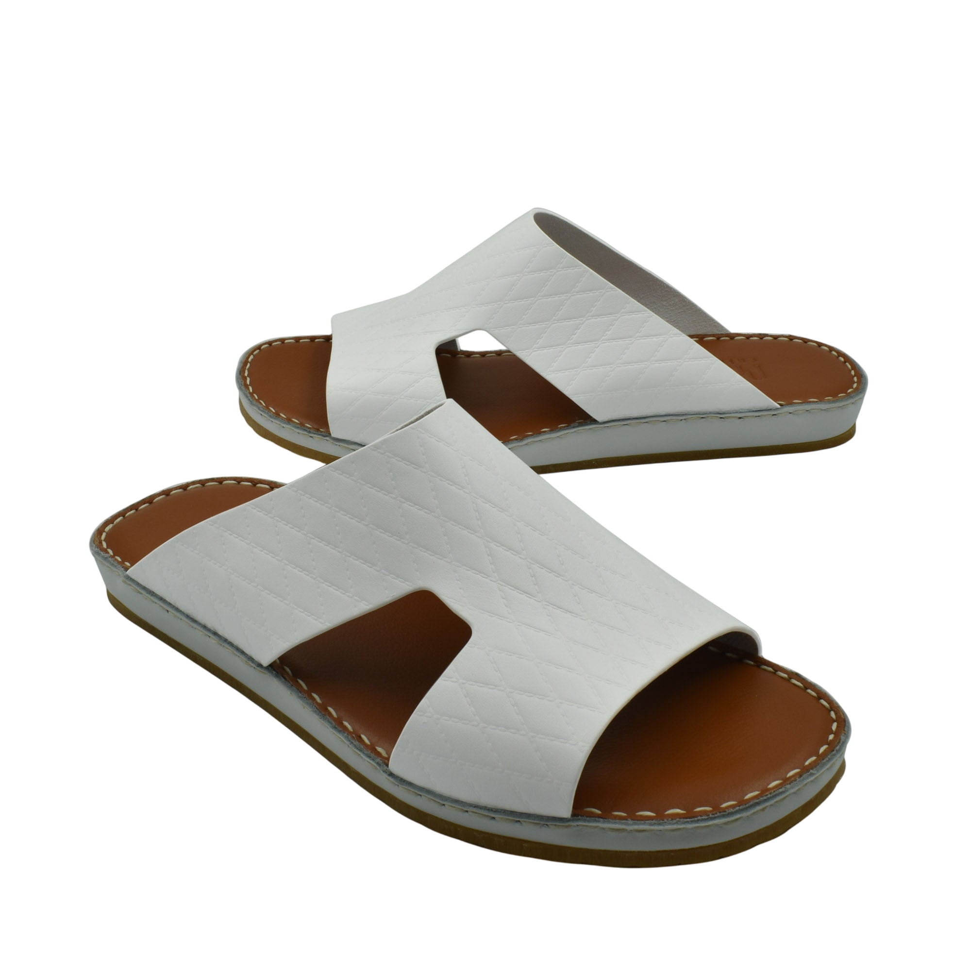 Private Collection white Western style leather sandals with open toe and cushioned brown insole