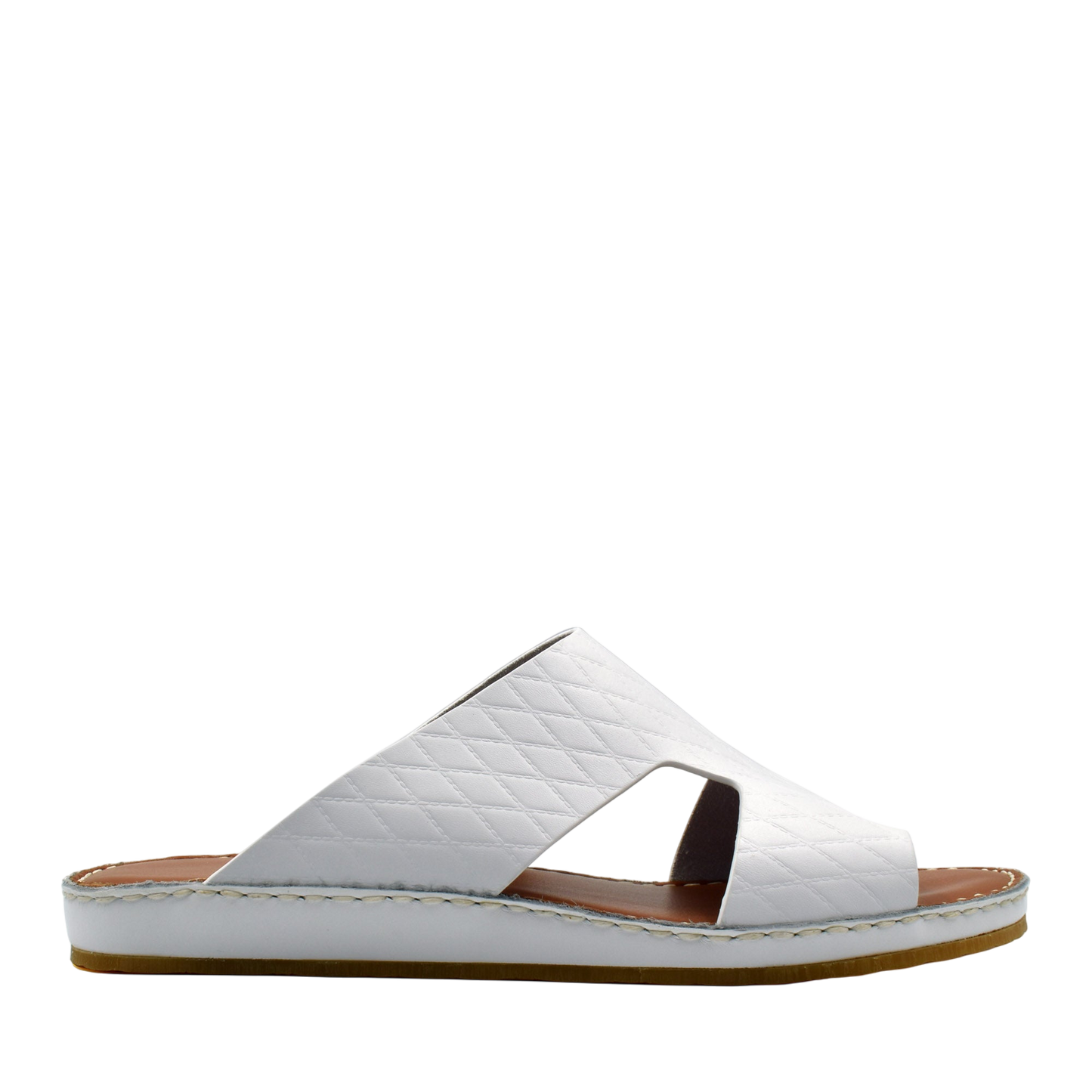White Western style leather sandals with quilted straps and flat sole by Private Collection