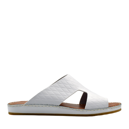 White Western style leather sandals with quilted straps and flat sole by Private Collection