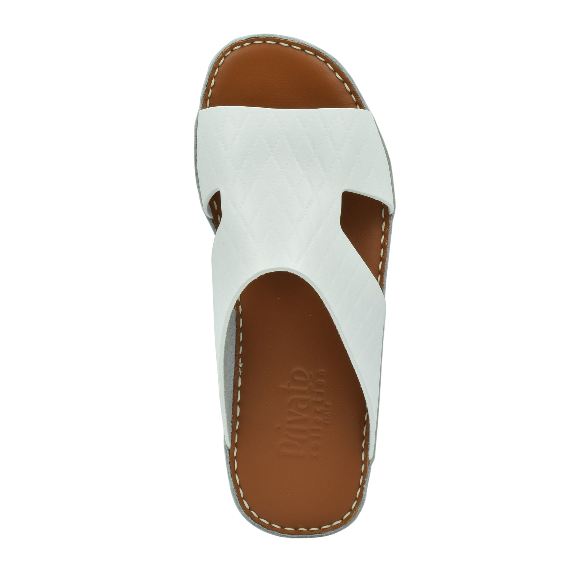 White Western style leather sandals with brown footbed and stitched detailing from Private Collection